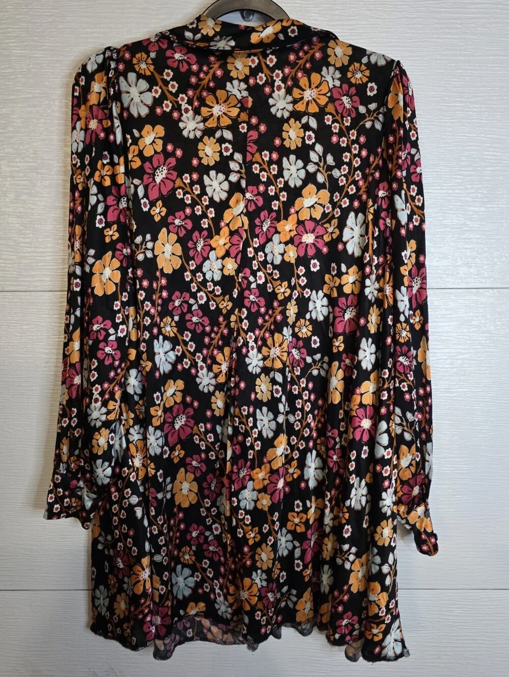 Free People Black Floral Shift Dress with Pink and Orange Blooms
